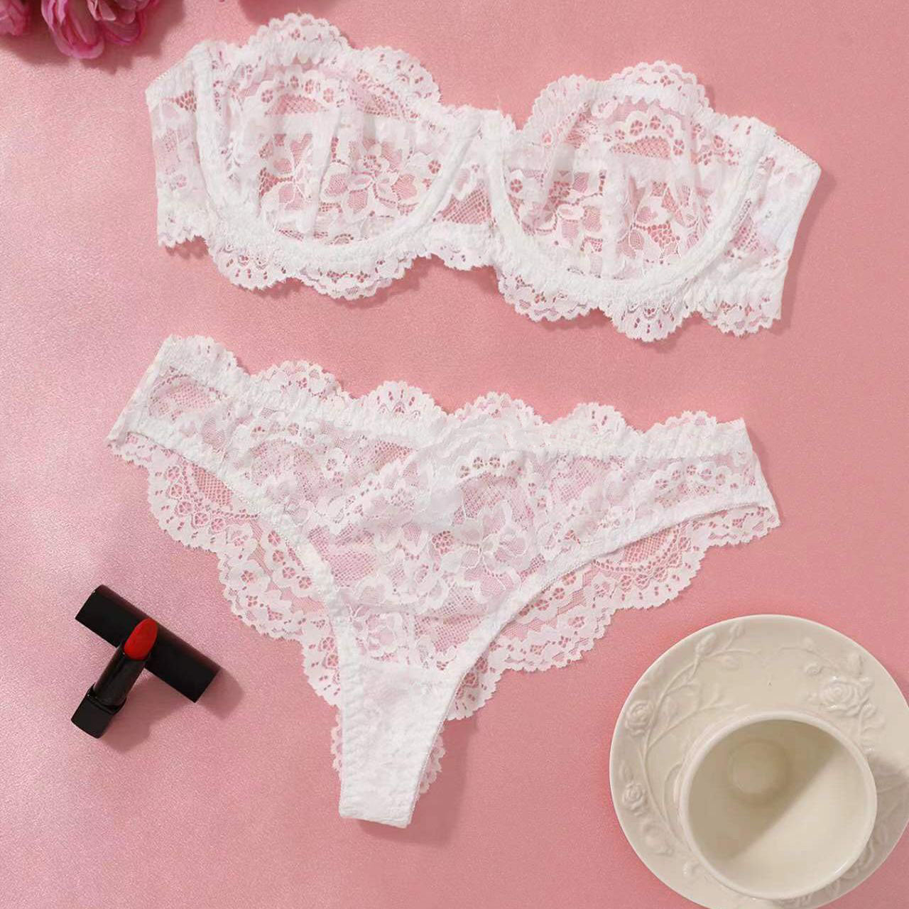 Flower hollow tube top panty set
