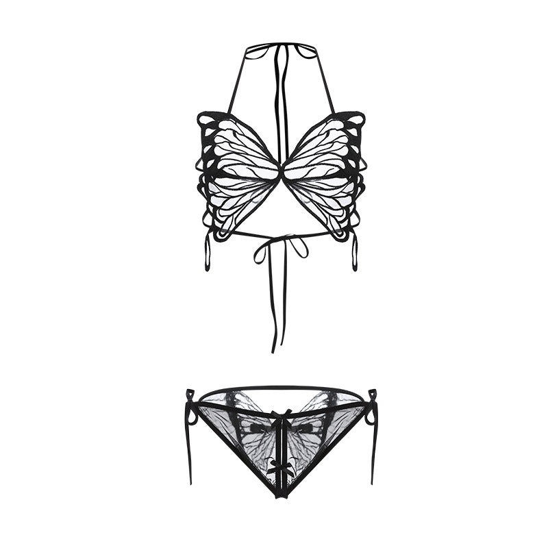 See-through mesh butterfly breast cup three-point uniform suit