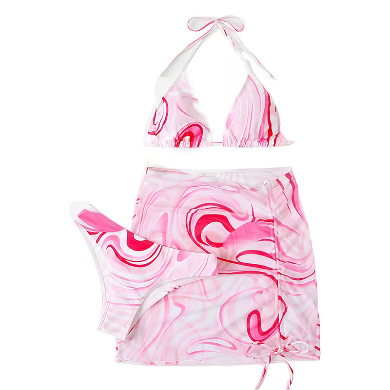 Dreiteiliges Bikini-Set mit modischem Muster