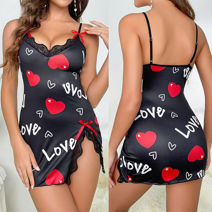 Sexy Nachthemd mit V-Ausschnitt und Trägern