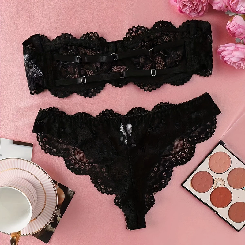 Flower hollow tube top panty set