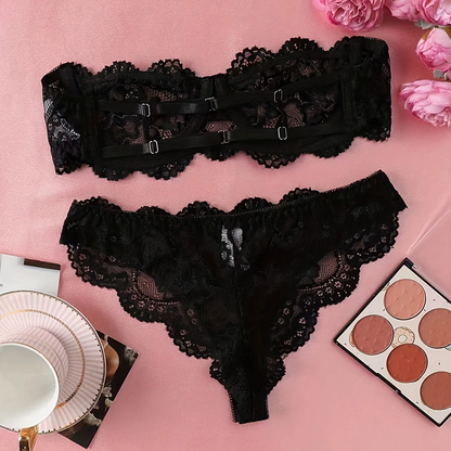 Flower hollow tube top panty set