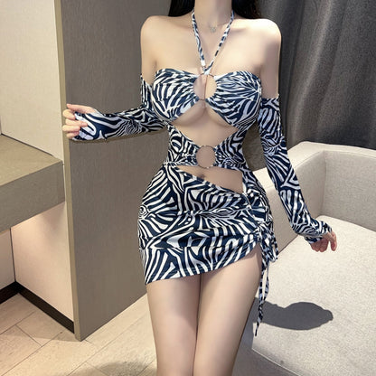 Lace-up leopard print sexy lingerie