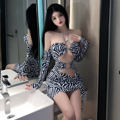 Lace-up leopard print sexy lingerie