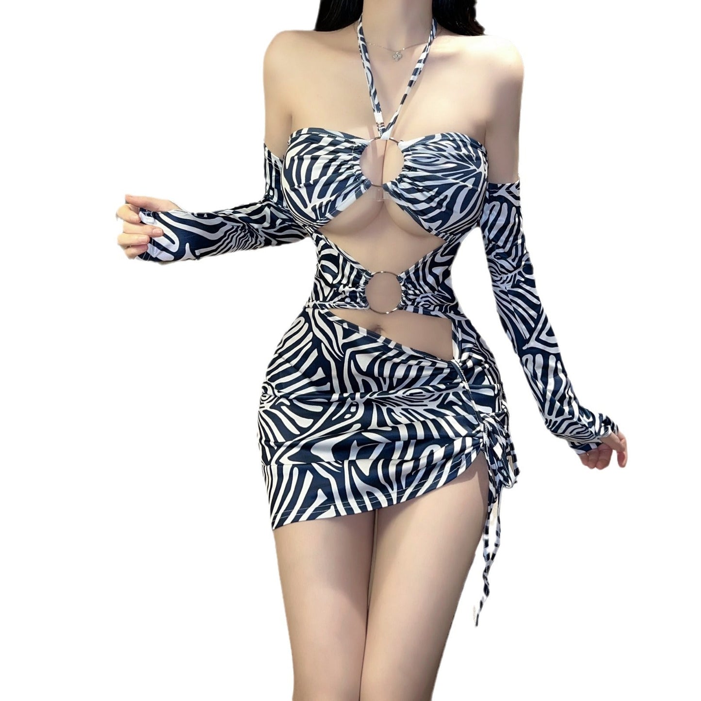 Lace-up leopard print sexy lingerie