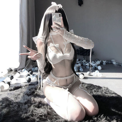 Lace wedding glove sleeve bridal dress