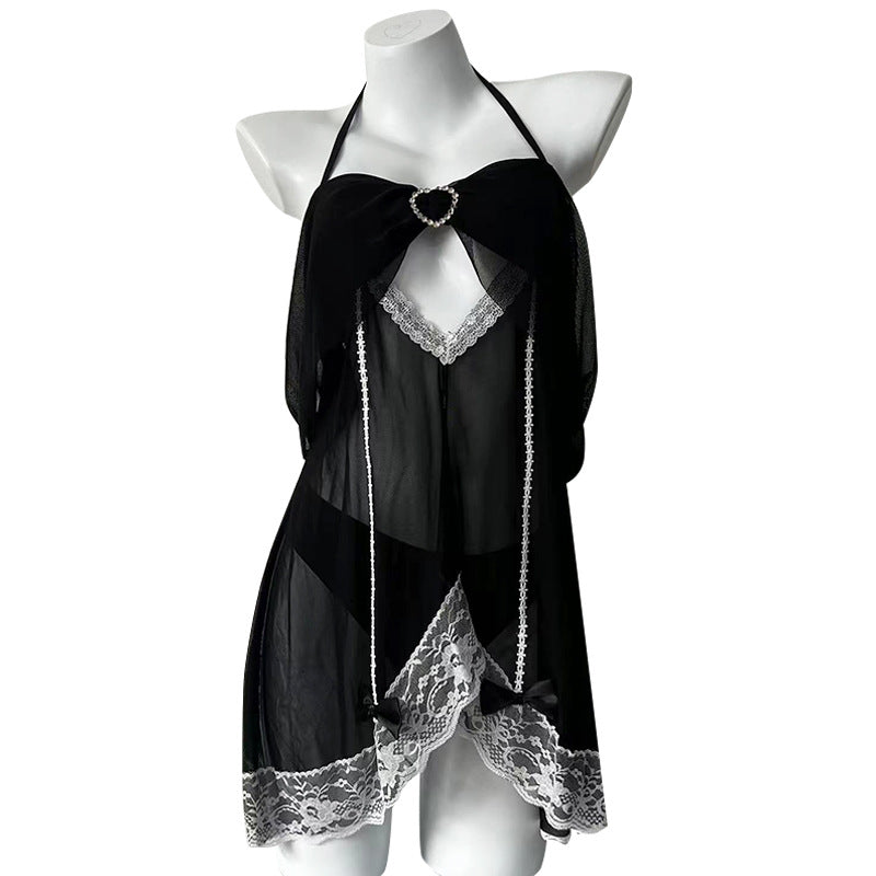 Nachthemd mit Spitzenträgern und Schleife