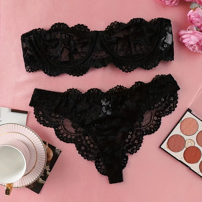 Flower hollow tube top panty set