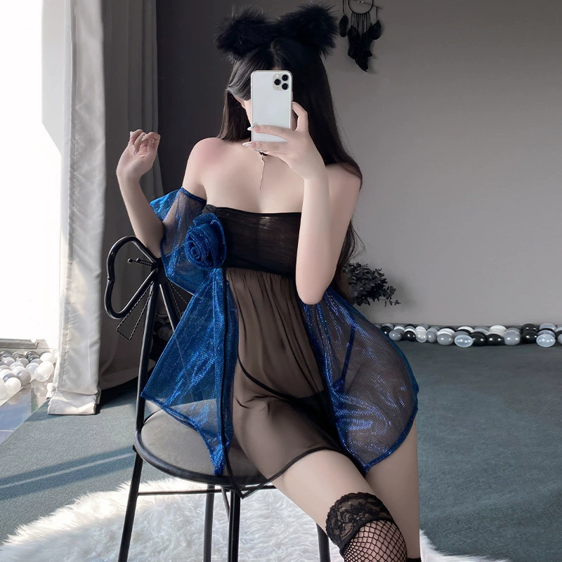 Blue Fairy Mesh Babydoll Dress