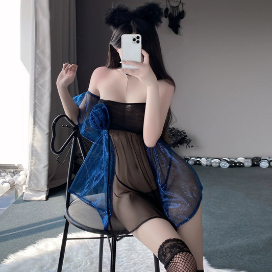 Blue Fairy Mesh Babydoll Dress