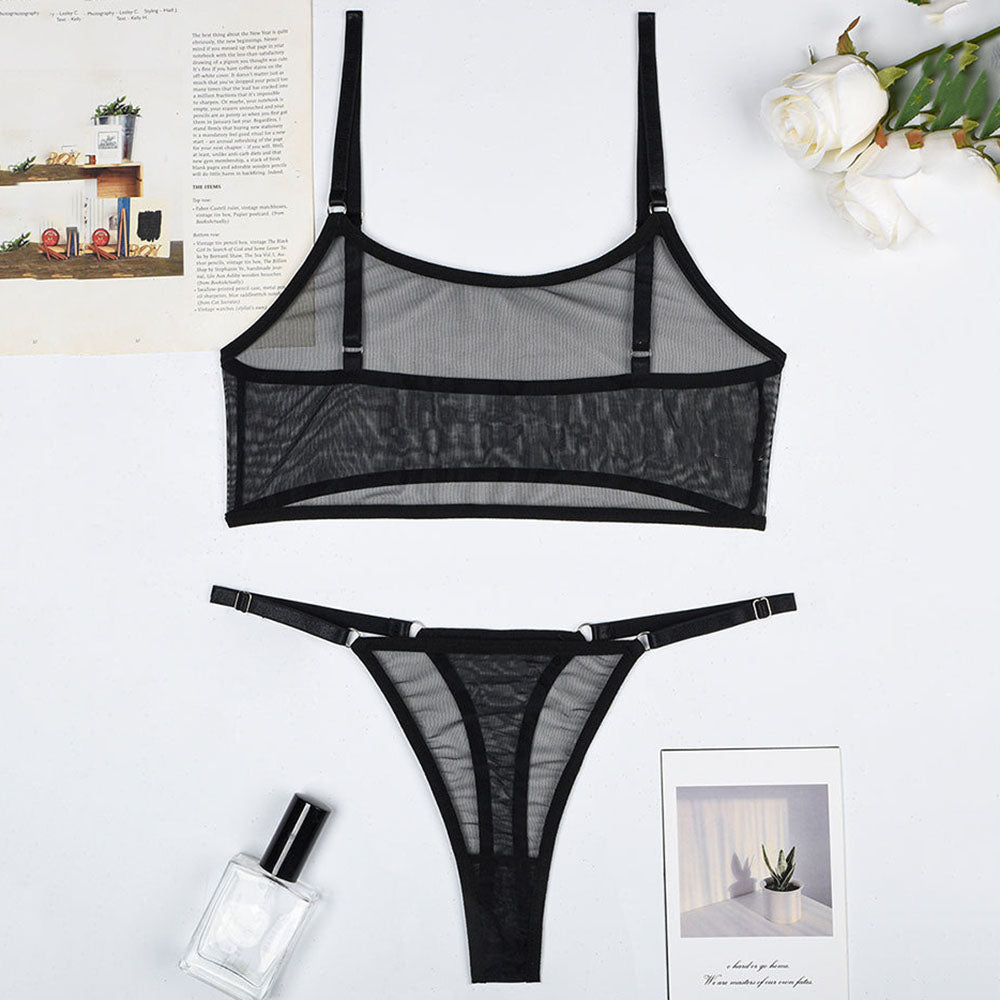 Zweiteiliges Set aus durchsichtigen Hosenträgern aus Netzgewebe