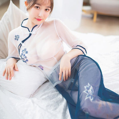 See-through long skirt retro student outfit