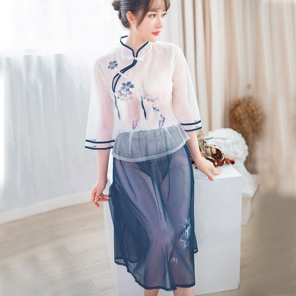 See-through long skirt retro student outfit