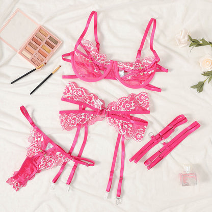 BH-Set mit Stickerei und kontrastfarbenen Einsätzen