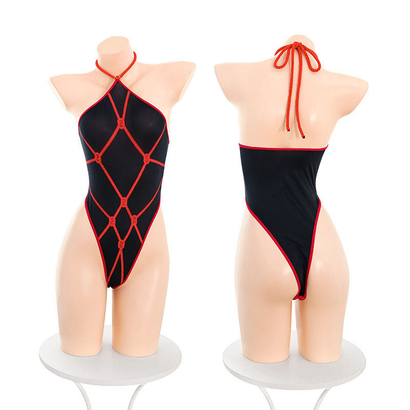 Bondage crotchless bodysuit set