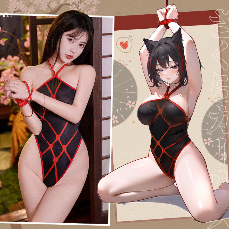 Bondage crotchless bodysuit set