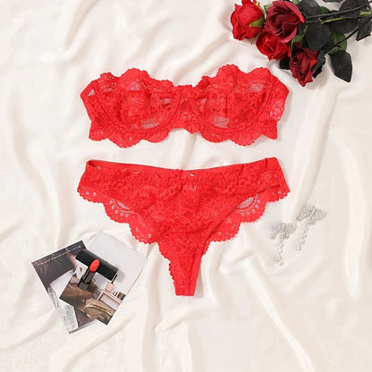 Flower hollow tube top panty set