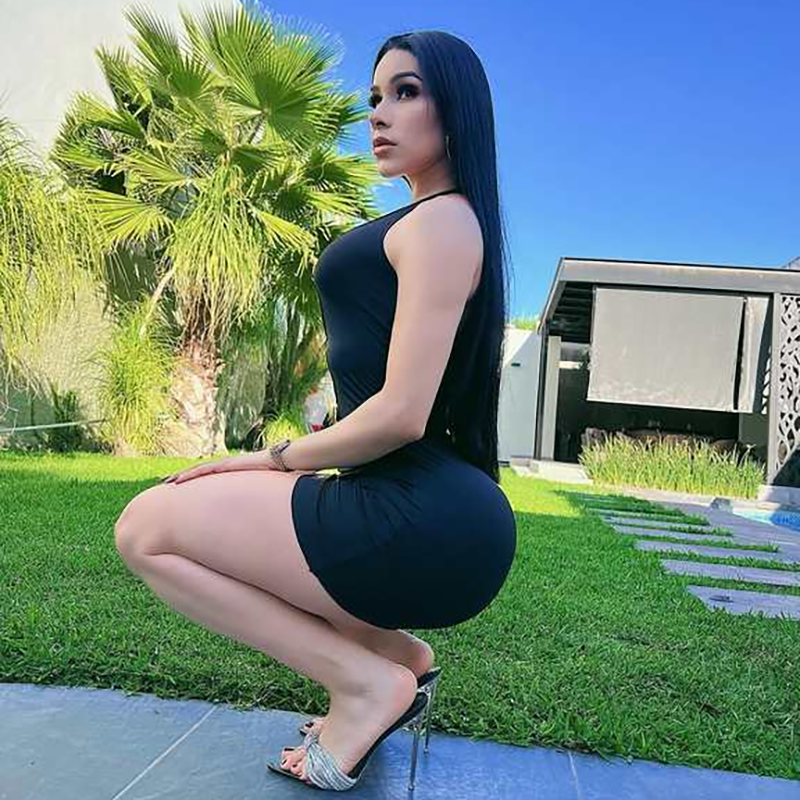 Black and white lace-up metal hollow dress