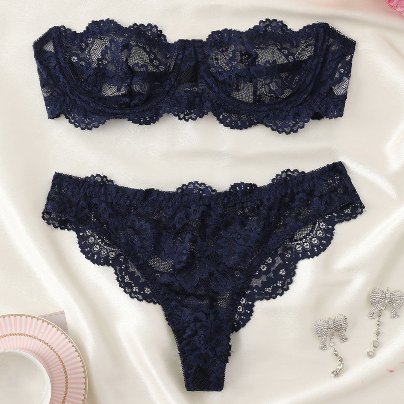 Flower hollow tube top panty set