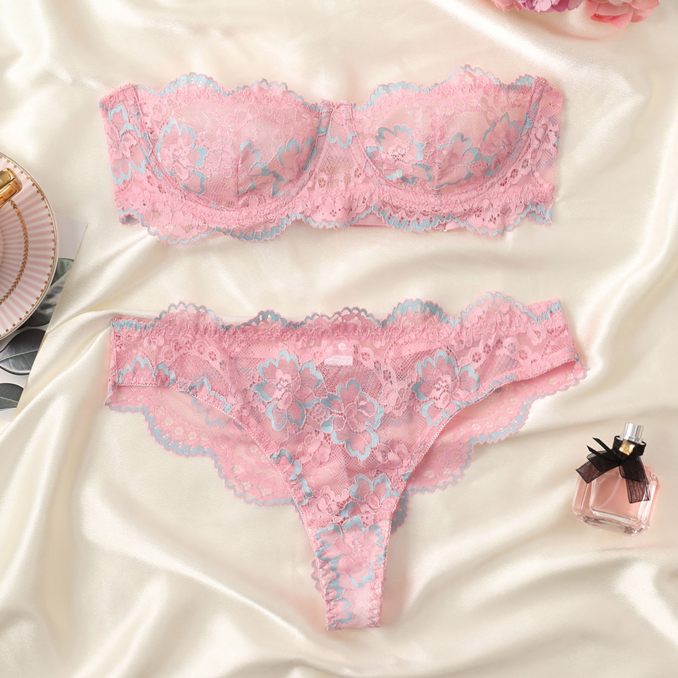 Flower hollow tube top panty set