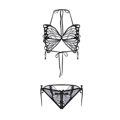 See-through mesh butterfly breast cup three-point uniform suit