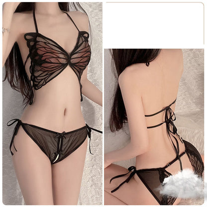 See-through mesh butterfly breast cup three-point uniform suit