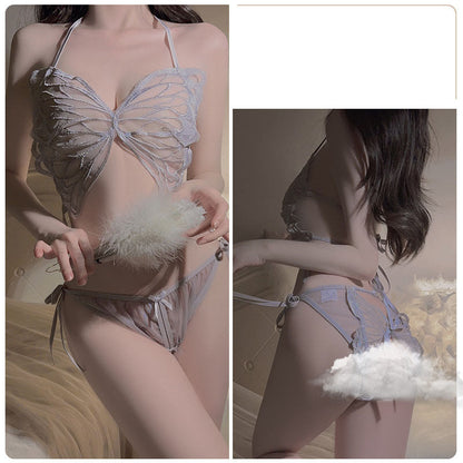 See-through mesh butterfly breast cup three-point uniform suit