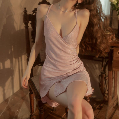 Shiny suspender slim fit nightgown