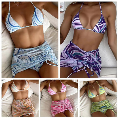 Dreiteiliges Bikini-Set mit modischem Muster 