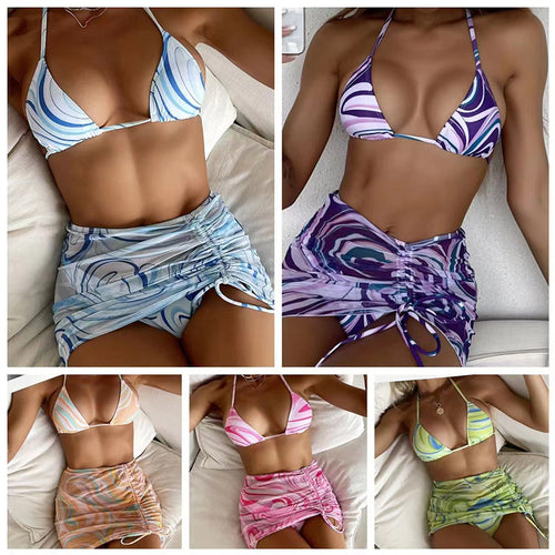Dreiteiliges Bikini-Set mit modischem Muster 