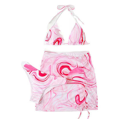 Dreiteiliges Bikini-Set mit modischem Muster 
