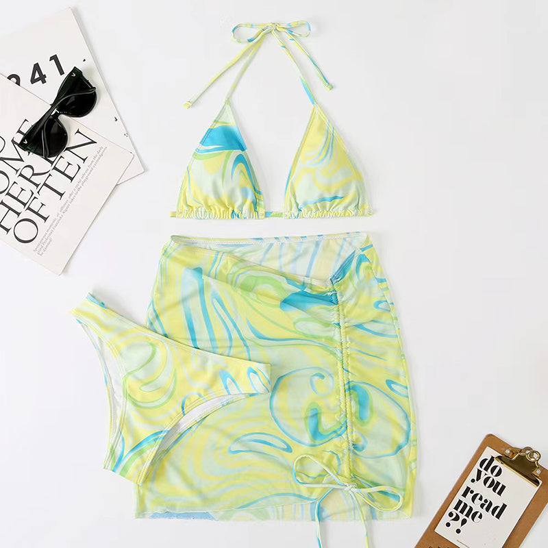 Dreiteiliges Bikini-Set mit modischem Muster 