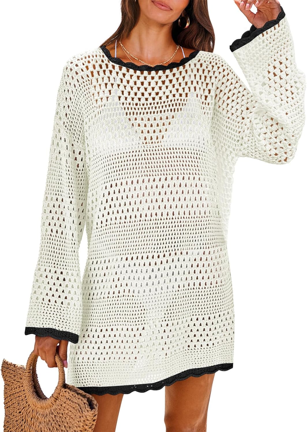 NITEM Women Swimsuit Crochet Swim Cover Up 2026 Summer Bathing Suit Swimwear Mesh Knit Beach Dress Vacation Outfits