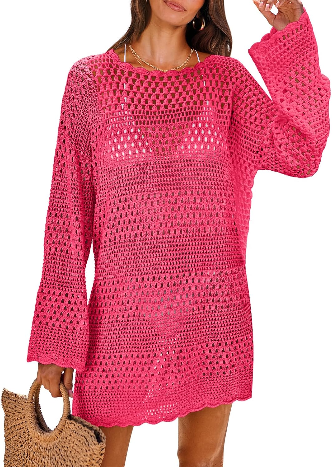 NITEM Women Swimsuit Crochet Swim Cover Up 2026 Summer Bathing Suit Swimwear Mesh Knit Beach Dress Vacation Outfits