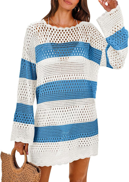 NITEM Women Swimsuit Crochet Swim Cover Up 2026 Summer Bathing Suit Swimwear Mesh Knit Beach Dress Vacation Outfits