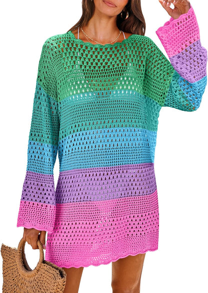 NITEM Women Swimsuit Crochet Swim Cover Up 2026 Summer Bathing Suit Swimwear Mesh Knit Beach Dress Vacation Outfits