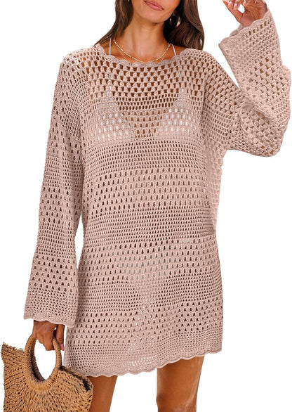 NITEM Women Swimsuit Crochet Swim Cover Up 2026 Summer Bathing Suit Swimwear Mesh Knit Beach Dress Vacation Outfits