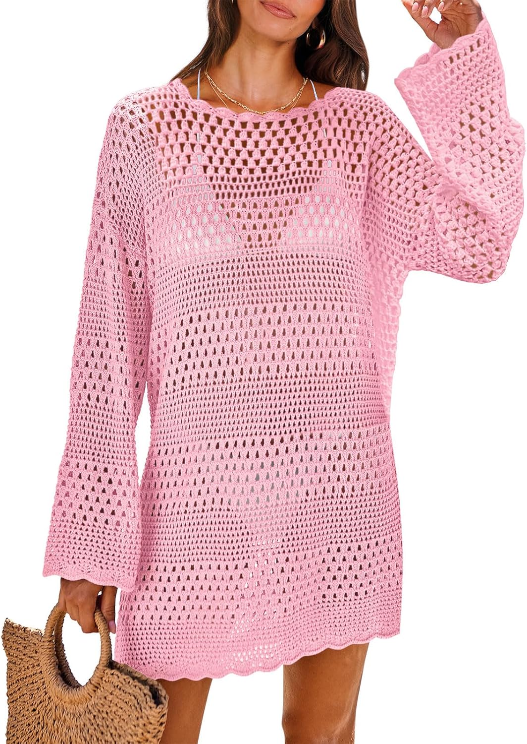 NITEM Women Swimsuit Crochet Swim Cover Up 2026 Summer Bathing Suit Swimwear Mesh Knit Beach Dress Vacation Outfits