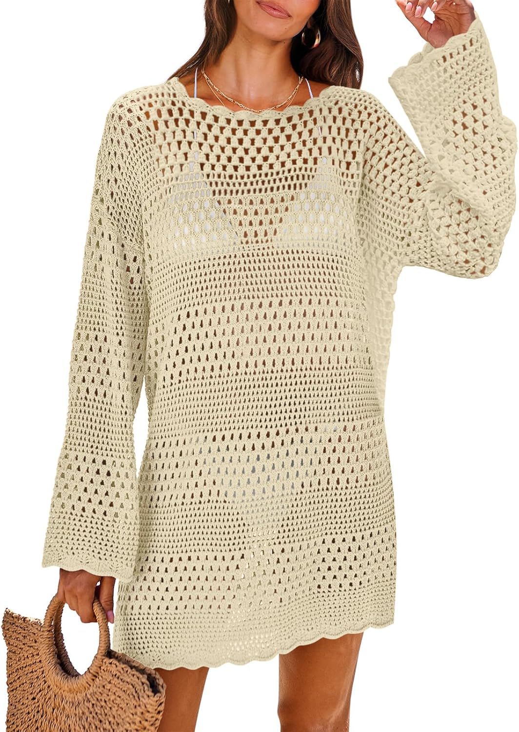 NITEM Women Swimsuit Crochet Swim Cover Up 2026 Summer Bathing Suit Swimwear Mesh Knit Beach Dress Vacation Outfits