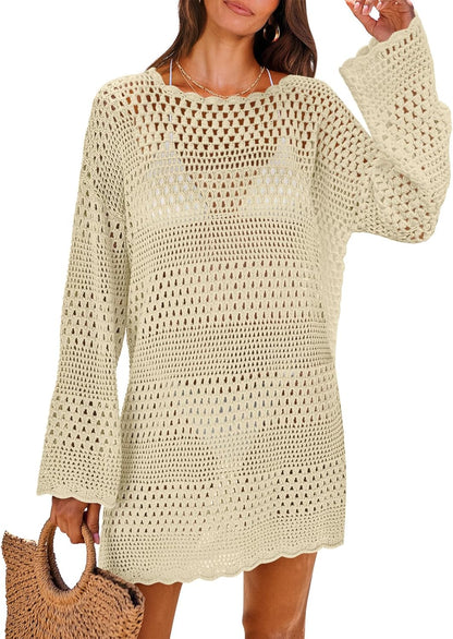 NITEM Women Swimsuit Crochet Swim Cover Up 2026 Summer Bathing Suit Swimwear Mesh Knit Beach Dress Vacation Outfits