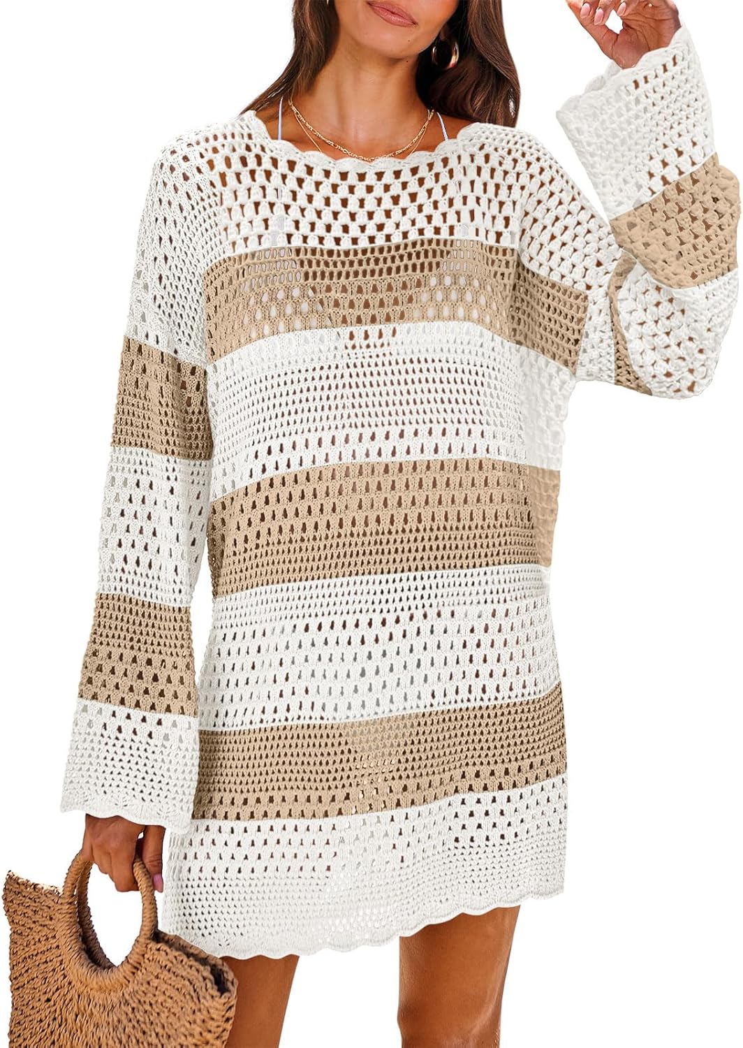 NITEM Women Swimsuit Crochet Swim Cover Up 2026 Summer Bathing Suit Swimwear Mesh Knit Beach Dress Vacation Outfits