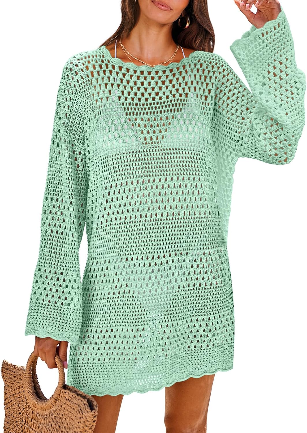 NITEM Women Swimsuit Crochet Swim Cover Up 2026 Summer Bathing Suit Swimwear Mesh Knit Beach Dress Vacation Outfits