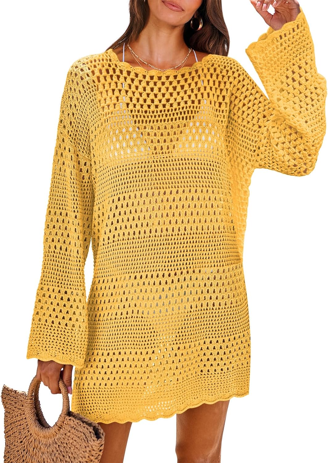 NITEM Women Swimsuit Crochet Swim Cover Up 2026 Summer Bathing Suit Swimwear Mesh Knit Beach Dress Vacation Outfits