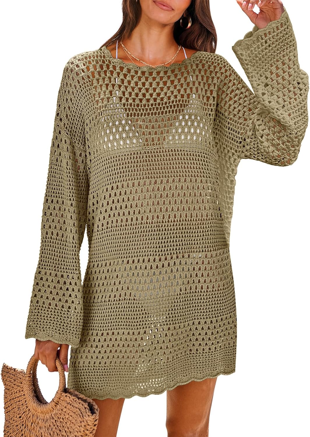 NITEM Women Swimsuit Crochet Swim Cover Up 2026 Summer Bathing Suit Swimwear Mesh Knit Beach Dress Vacation Outfits