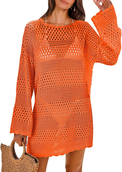 NITEM Women Swimsuit Crochet Swim Cover Up 2026 Summer Bathing Suit Swimwear Mesh Knit Beach Dress Vacation Outfits