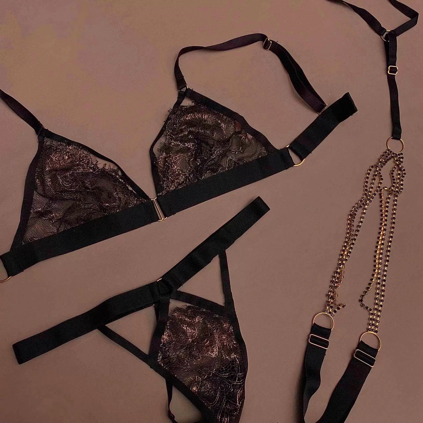 Lace hollow see-through belt waist chain set