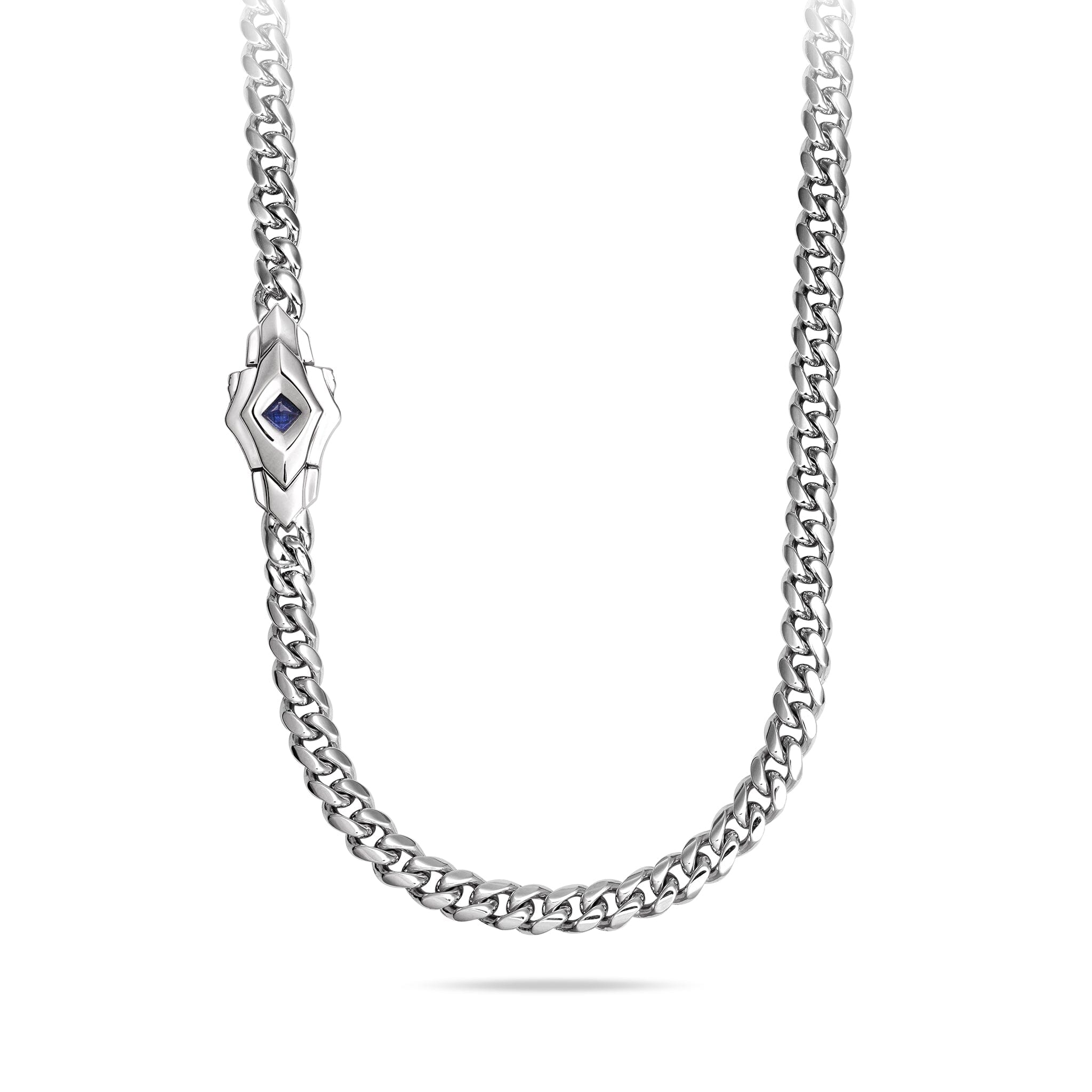 Box Clasp Curb Necklace Sapphire