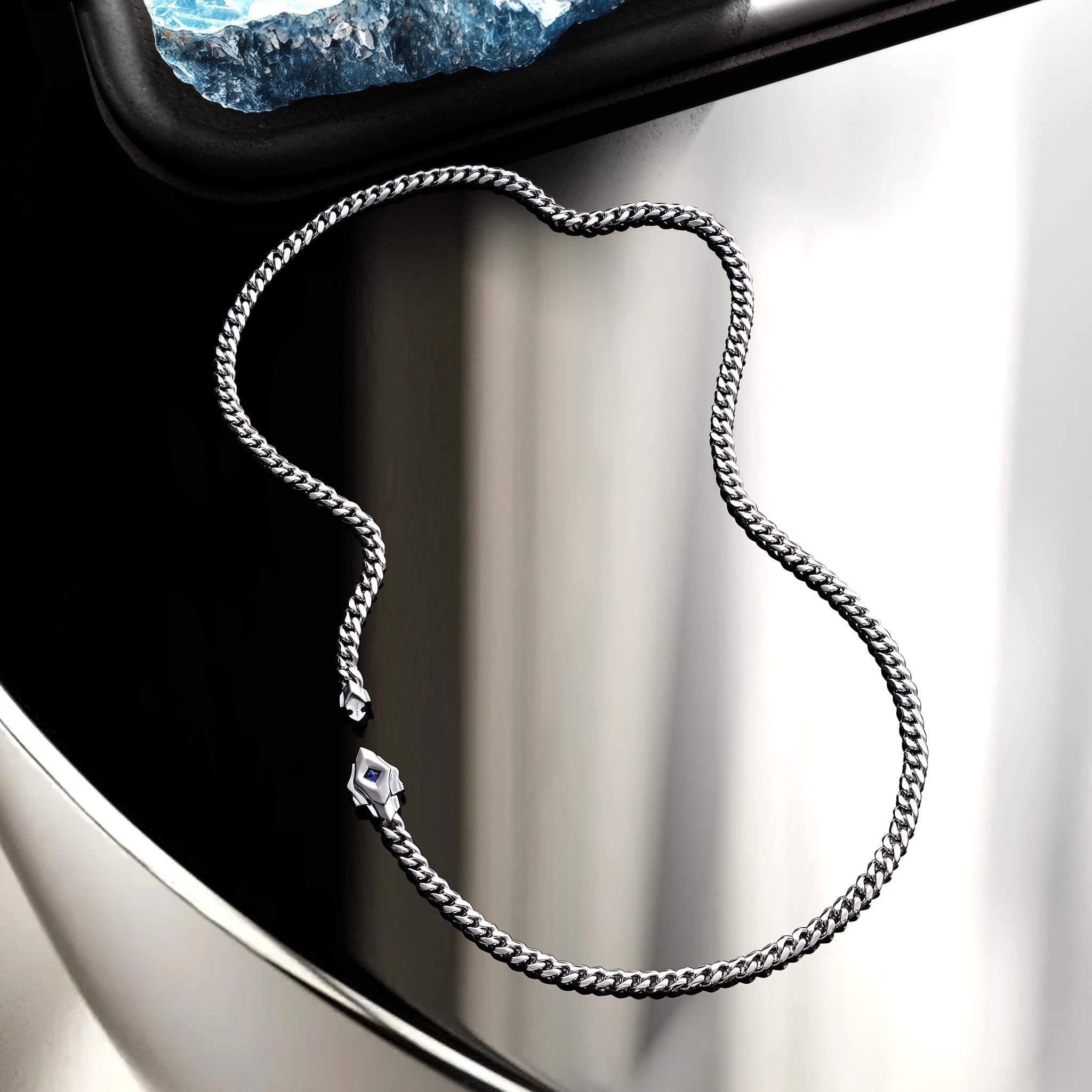 Box Clasp Curb Necklace Sapphire