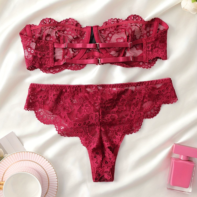 Flower hollow tube top panty set