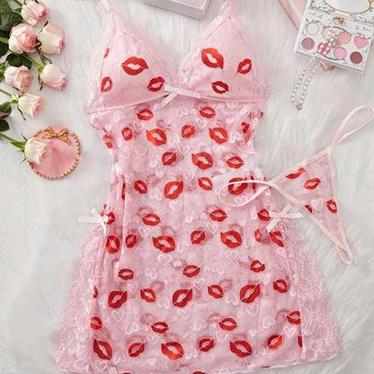 Dünnes Spitzen-Träger-Nachthemd